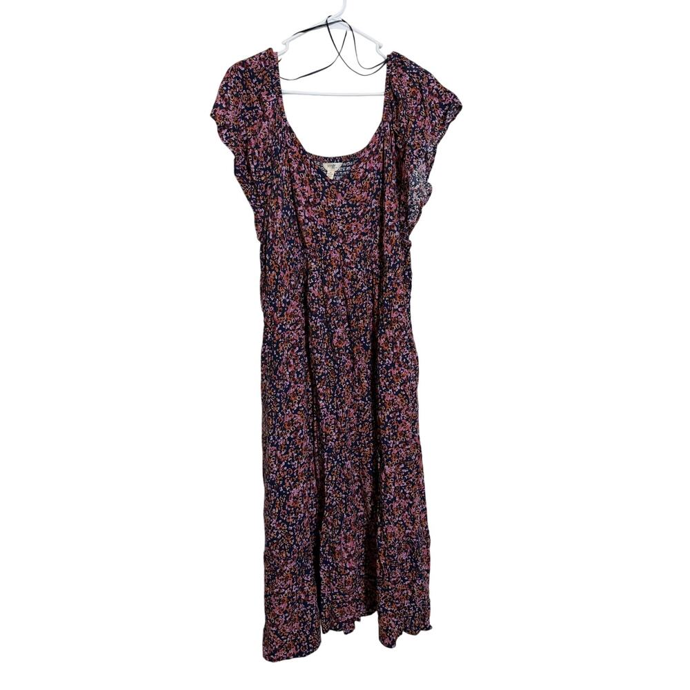 Terra & Sky 2X Floral Maxi Dress Flutter Sleeves with Pockets